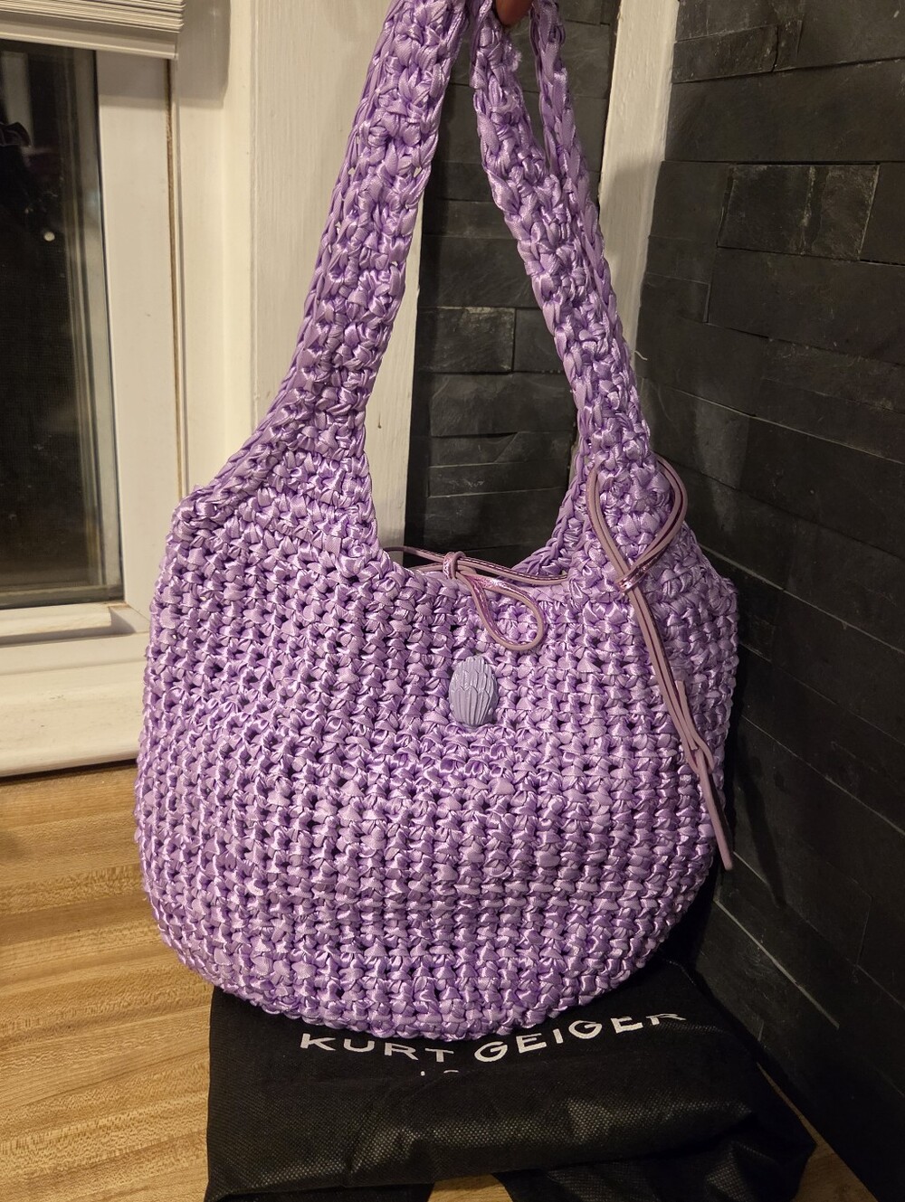 Kurt Geiger NWT Purple Raffia Shoulder Bag With Tie Closure & Dustbag - Picture 2 of 9